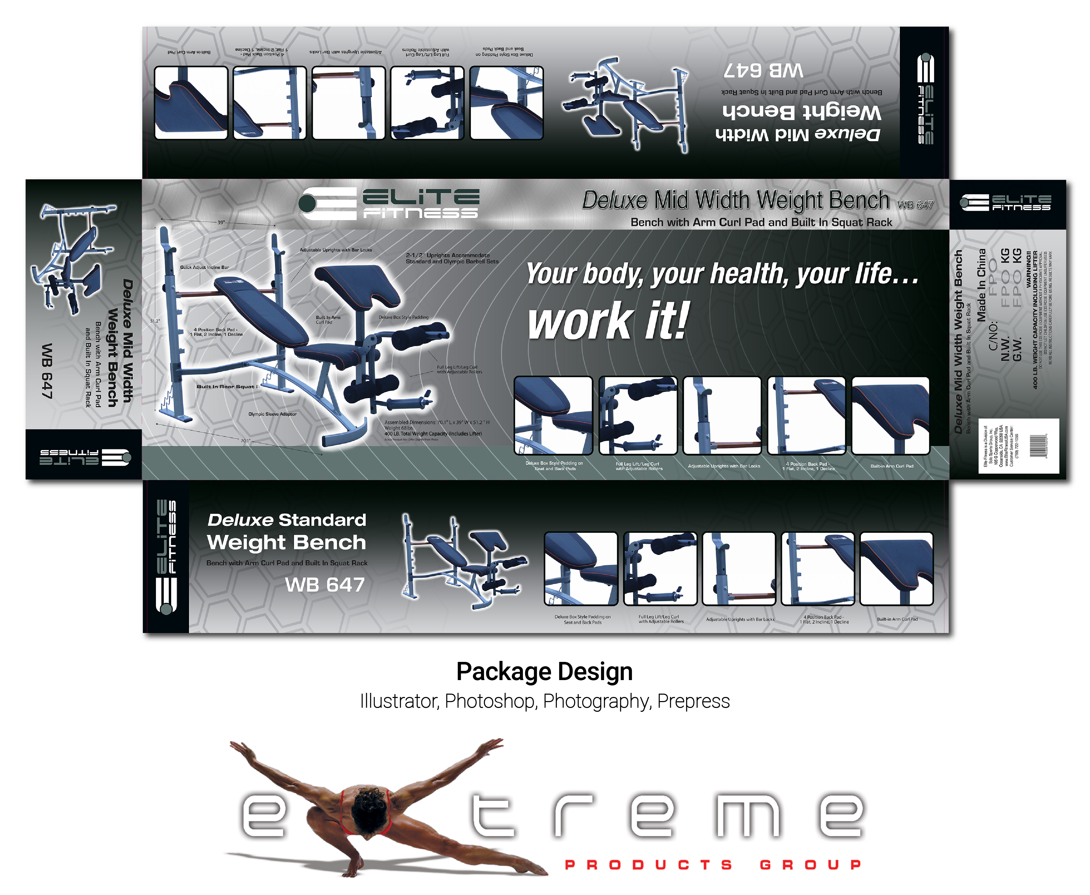 Extreme Products Group – Elite Fitness weight bench packaging design